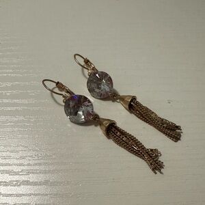 Elegant Gold Tassel Earrings with Crystal Accents